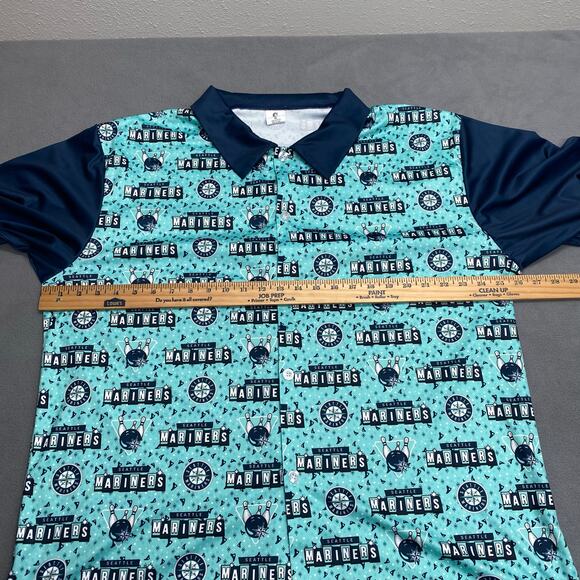 Seattle Mariners Button Down Short Sleeve Bowling Day Promo Shirt Mens XL Blue - Picture 7 of 11